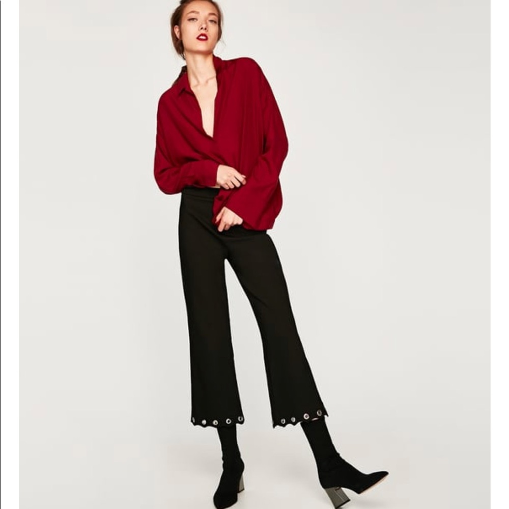 Flared Black Cropped Scallop Trousers, NWT